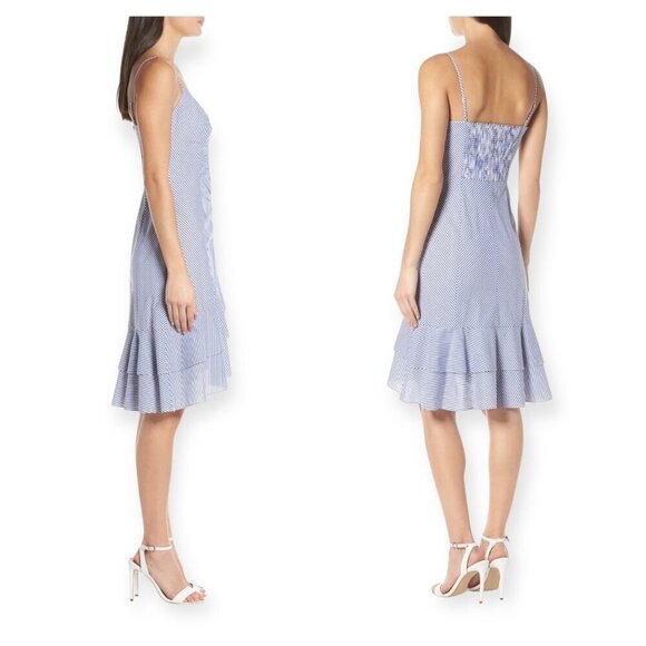 Chelsea28 Stripe Ruched Cotton Dress, size 2, Blue, White Stripe, New with tag - Picture 2 of 15
